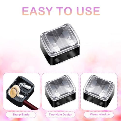 Makeup Pencil Sharpener, 4 Pack Dual Hole Cosmetic Pencil Sharpener for Lip Liner Eyeliner and Brow Pencils, Cosmetic Manual Tools for Women and Makeup Artists,Stainless Steel Blades and Plastic Cover - color: ‎black, Red, White, Blue