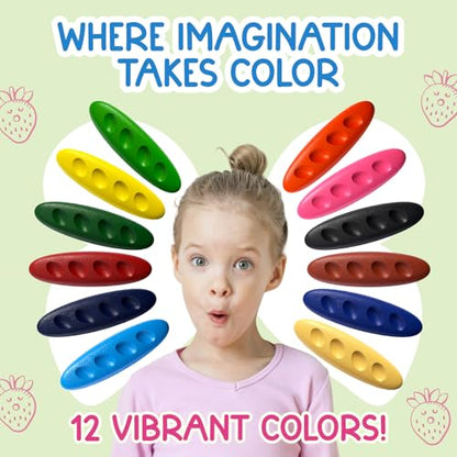 TinyGeeks 12 Peanut Crayons - Non Toxic Crayons for Toddlers - Washable for Kids Ages 4-8 - Easy To Hold - Toddlers 2-4 Years - Ergonomic Shape