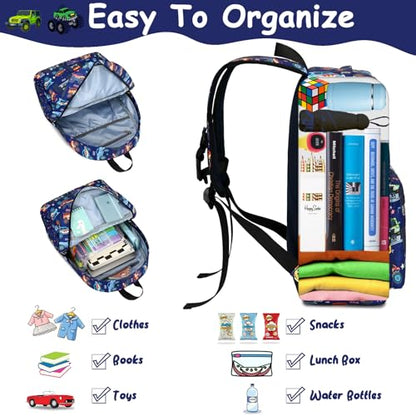 CAMTOP Backpack for Kids, Boys Girls Preschool Backpacks with Lunch Box Toddler Kindergarten School Bookbag Set - color: Monster Truck-navy