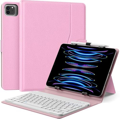 MoKo Universal Tablet Case with QWERTY Keyboard for 9",9.7",10.1",10.2",10.4",10.5",10.9",11" Tablets, with Removable Wireless Bluetooth Keyboard&Pen Holder for iPad, Samsung, Fire, Pixel, Other,Pink - color: Flowers Pink