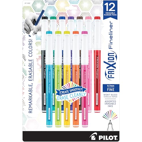 Pilot FriXion Fineliner Erasable Marker Pens, Fine Point 0.7 mm, Pack of 12, Assorted Colors, Erasable Pens - Ideal for School, Journaling, & Office Writing - color: Vivid 12, size: 12 Count (Pack of 1)