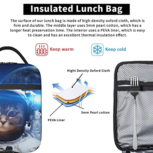 YETTA YANG Space Galaxy Cat Cool Portable Lunch Bag Insulated Lunch Box Reusable Totes For Women Men Work Picnic Camping - color: Black5