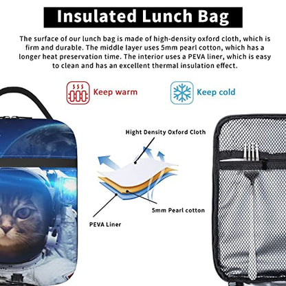 YETTA YANG Space Galaxy Cat Cool Portable Lunch Bag Insulated Lunch Box Reusable Totes For Women Men Work Picnic Camping - color: Black5