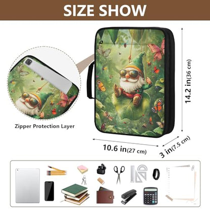 3-Hole Ring Binder Organizer Portfolio with 7-Slot Smart Filing Sleeve Jungle Gnome Green Expandable Filing Folder with Zippered Pencil Pouch