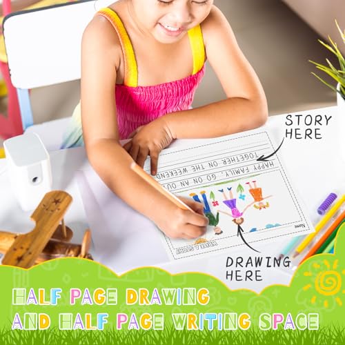 Eaasty 100 Sheets Story Writing Paper Bulk Handwriting Practice Paper for Kids Diary with Picture Story Space and Dotted Lines 11x8.5" Primary Composition Notebooks for Kindergarten Toddlers