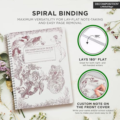 Decomposition Mermaids College Ruled Spiral Notebook - 9.75 x 7.5 Journal with 160 Lined Pages - 100% Recycled Paper - Cute Notebooks for School Supplies, Home & Office - Made in USA - color: Mermaids, style: Spiral-bound