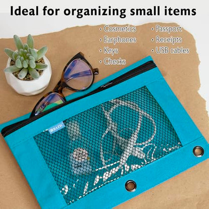 BAZIC PRODUCTS Retro Pastel 3-Ring Pencil Pouch with Mesh Window, 2-Pack | clear mesh window and a zipper closure for pens; pencils - color: Pastel Blue, size: 2-Pack