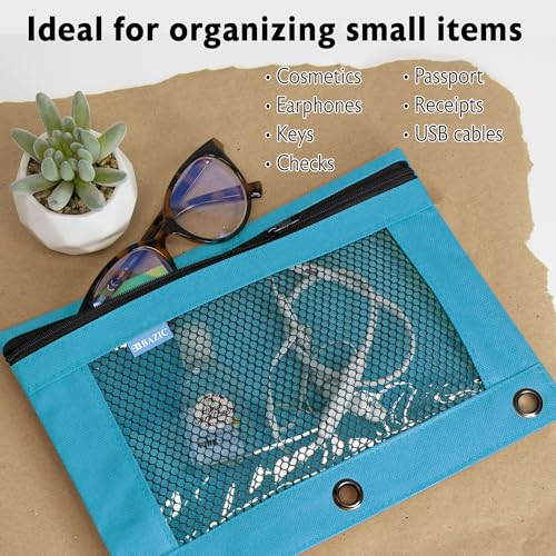 BAZIC PRODUCTS Retro Pastel 3-Ring Pencil Pouch with Mesh Window, 2-Pack | clear mesh window and a zipper closure for pens; pencils - color: Pastel Pink, size: 2-Pack