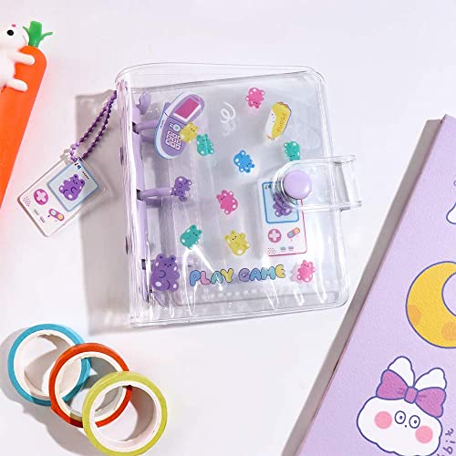 Leadigol Mini Photo Album Cover, 3 Ring Photocard Holder Book 1 Pc Binder Notebook Cover with 2 Pcs Loose Leaf Binder Ring Notebook Cove for Women Girl(Purple) - color: Purple