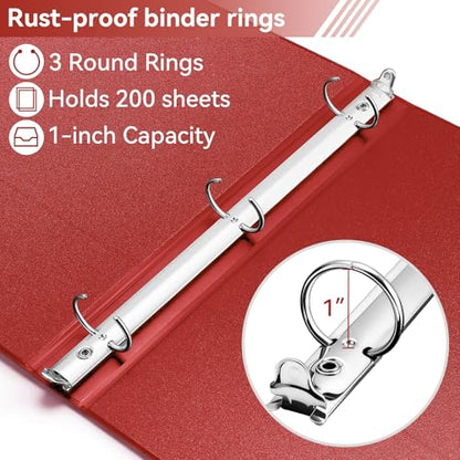 SUIN 1 Inch 3 Ring Binder, Clear 1'' View Presentation Binders with 2 Pockets, Fits 8.5 x 11 Letter Size, Durable Polypropylene, Non-Stick & PVC-Free for School, Office & Home (Red) - color: Red