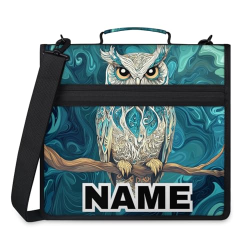 Custom Zipper Binder Mandala Owl 3 Ring Binder 1.5 Inch Expanding Pockets File Folder Large Capacity Document Organizer Bag with Handle and Strap - color: Multi 10