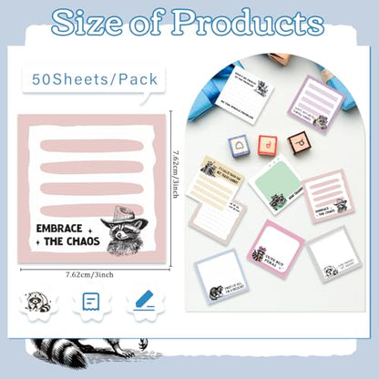 Raccoon Sticky Notes Gifts, 9 Pack Funny Raccoon Notepads 3x3 Inch, Funny Animals Self-Stick Memo Pads, Office School Supplies Gifts for Students Coworkers (450 Sheets) - style: Raccoon