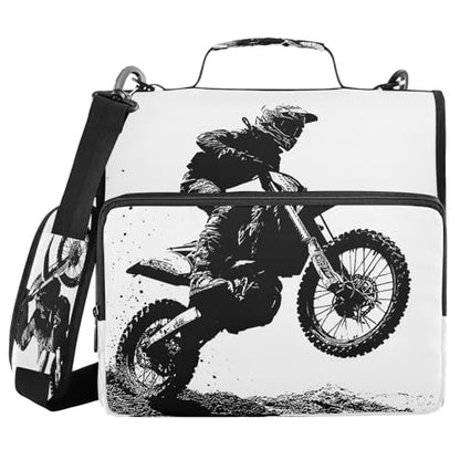 Motocross Rider Zipper Binder for School with Shoulder Strap & Extra Pockets - 1.5 Inch 3-Ring Binder Holds 500+ Sheets, Textbooks, Laptop#177