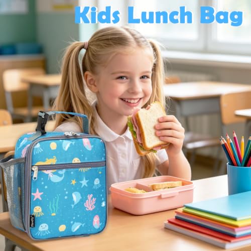 FlowFly Kids Lunch box Insulated Soft Bag Mini Cooler Back to School Thermal Meal Tote Kit for Girls, Boys, Mermaid - color: Mermaid