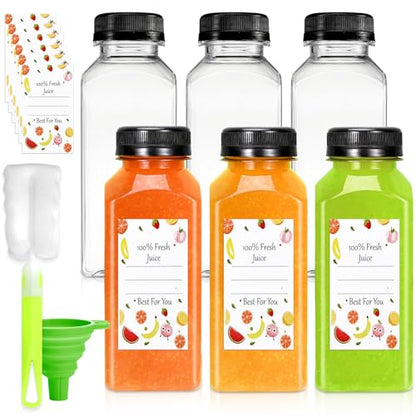Leaflai Juice Bottles - 12oz Bottles with Lids, 6 pcs Plastic Juice Containers with Caps Reusable Drink Containers for Juice Milk Coffee Water Smoothie and Other Beverages Christmas gifts - size: 12oz