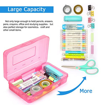 Tamaki 1 Pack Plastic Pencil Box Large Capacity, Pink | Clear Boxes with Snap-tight Lid Stackable Design and Stylish Office Supplies Storage Organizer - color: Pink