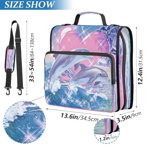 3 Ring Zipper Binder Dreamy Ocean Beach Dolphins Binders Bag with Shoulder Strap 500 Sheets Paper Organizer Trapper Keeper Documents Storage File Folder for School Office - color: A2394