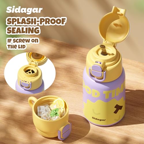SDGA+ Kids Insulated Water Bottle with Shoulder Strap - 22 oz Kawaii Stainless Steel Tumbler with 3D Fuzzy Charm, Leak-Proof Flip Top & Vacuum Flask for School, Travel, BPA Free, Yellow - color: Yellow