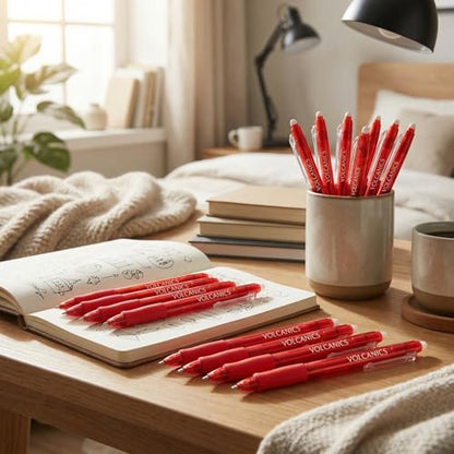 Volcanics Erasable Gel Pens Red Ink, 0.7MM,36 Pack Retractable Clicker Gel Ink Pen, Fine Point Smooth Writing for Office Work Journaling - color: Red