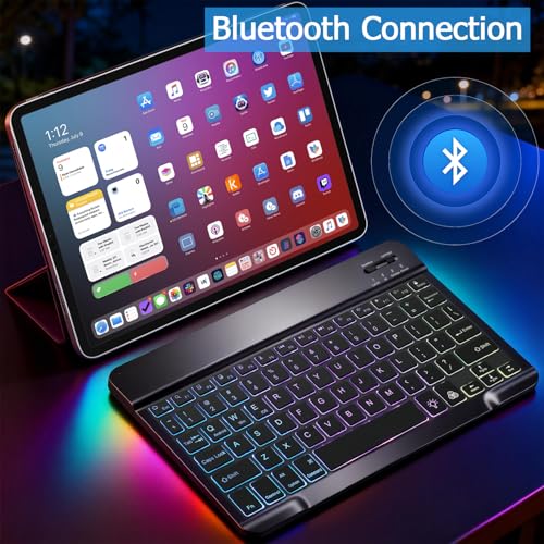 Backlit Bluetooth Keyboard for iPad, Rechargeable Slim Portable Wireless Keyboard for iPad Tablets, Compatible for All iOS/Windows/Android System Devices-Black