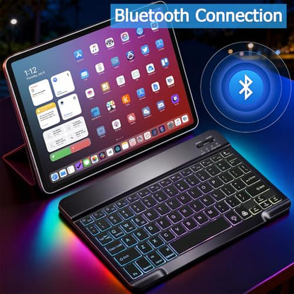 Backlit Bluetooth Keyboard for iPad, Rechargeable Slim Portable Wireless Keyboard for iPad Tablets, Compatible for All iOS/Windows/Android System Devices-Black