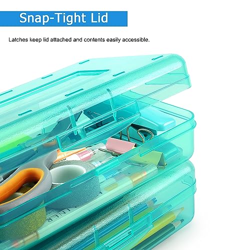 Tamaki 1 Pack Plastic Pencil Box Large Capacity, Light Green | Clear Boxes with Snap-tight Lid Stackable Design and Stylish Office Supplies Storage Organizer - color: Light Green