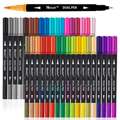 36 Dual Brush Markers for Adult Coloring Books - Fine & Brush Double Pens for Journaling, Calligraphy, Drawing, Art + Craft Supplies for Gifts Trendy Stuff - color: ‎36 Colors