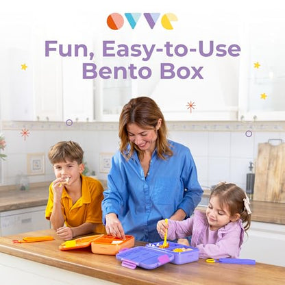 ovve Bento Box for Kids & Cutlery Set – Leakproof Kids Lunch Box, Interchangeable Inserts, BPA-Free, Dishwasher Safe Lunch Containers for School, Preschool, Toddler (Purple) - color: Purple
