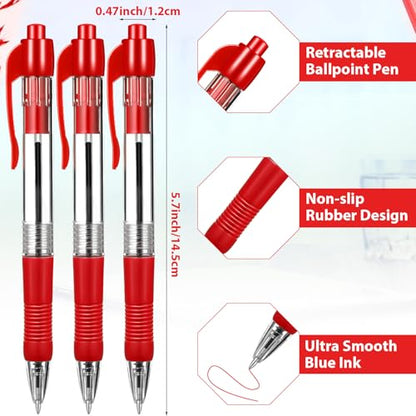 Fainne 200 Pack Retractable Ballpoint Pen 1.0 mm Medium Point Refillable Smooth Click Writing Pens With Grip for Work Journal Writing Office School Supplies (Red Ink) - color: Red Ink