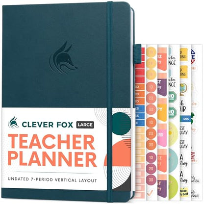 Clever Fox Teacher Planner, School & Homeschool Book, B5 Size Dark Teal | Undated, 7x10, lay-flat binding, heavy-duty hardcover, teacher lesson weekly & daily planner, homeschool supplies - color: Dark Teal, size: Smaller than A4 (7″ x 10″)