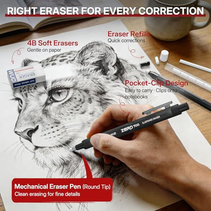 WUO 0.9mm Mechanical Pencil Set, 3 Black Metal Drafting Pencils with 480 HB Lead Refills, Precision Eraser Pen, 4B Erasers & Case, Mechanical Pencils for Writing, Drawing, Sketching & School - color: Black, size: 0.9