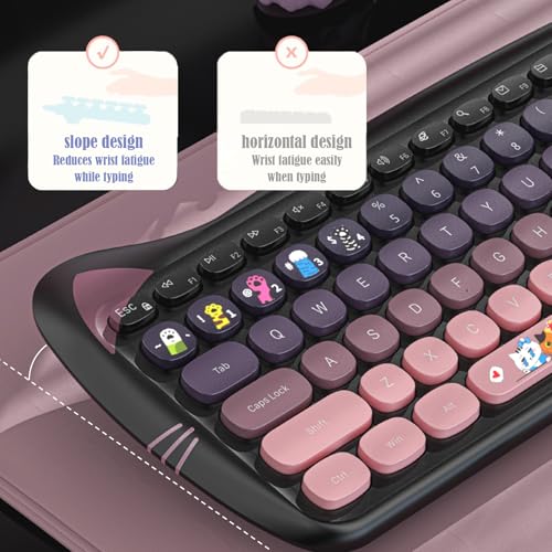 Cute Cat 2.4G USB Wireless Keyboard and Mouse Combo, Silent Keys, Candy Colors, Compatible with Notebook, PC (BlackPink-110Keys) - color: BlackPink-110Keys