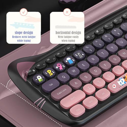 Cute Cat 2.4G USB Wireless Keyboard and Mouse Combo, Silent Keys, Candy Colors, Compatible with Notebook, PC (BlackPink-110Keys) - color: BlackPink-110Keys