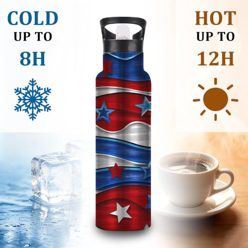 Flag Insulated Water Bottle with Straw 20 oz,Stars Stainless Steel Leak Resistant Double Wall Water Bottles with Handle for Gym Sports Travel Outdoor - color: Flag,Stars