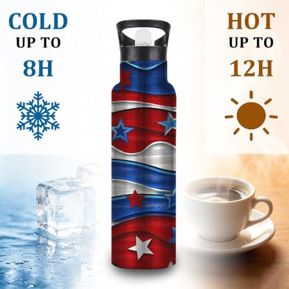 Flag Insulated Water Bottle with Straw 20 oz,Stars Stainless Steel Leak Resistant Double Wall Water Bottles with Handle for Gym Sports Travel Outdoor - color: Flag,Stars