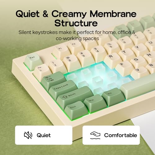 EPOMAKER Aula S102 PRO Membrane Gaming Keyboard w/TFT Screen & Volume Knob | Silent Keyboard w/ Number Pad for PC Game/Office, BT/2.4G/USB, RGB Backlit, Creamy Silicone Structure (Yellow) - color: Yellow