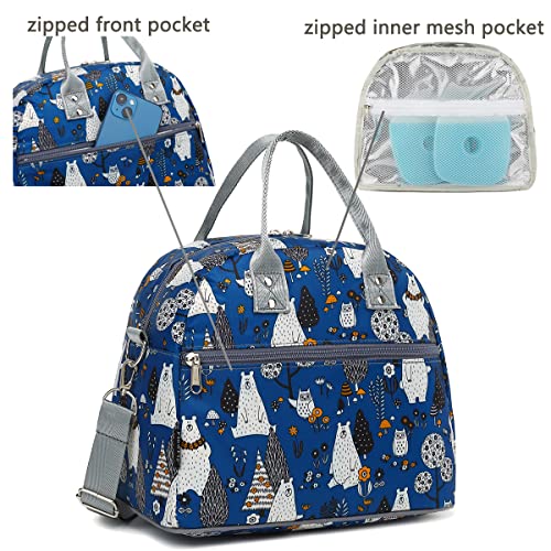 FlowFly Insulated Lunch Bag With Shoulder Strap for Women, Men, and Kids, Large and Reusable, Handle, Freezable Work and School Travel Tote and Meal Prep Organizer,Owl - color: Owl