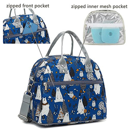 FlowFly Insulated Lunch Bag With Shoulder Strap for Women, Men, and Kids, Large and Reusable, Handle, Freezable Work and School Travel Tote and Meal Prep Organizer,Owl - color: Owl