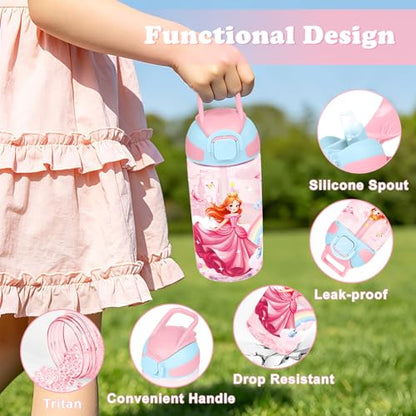 Kids Water Bottle with Straw BPA Free Kids Plastic Bottle for School Travel - color: Princess Castle, size: 18.6 Ounces
