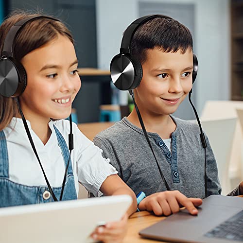 Sonitum Classroom Headphones-Bulk 10-Pack, Student On Ear Comfy Swivel Earphones for Library, School, Airplane, Kids-for Online Learning and Travel, HQ Stereo Sound 3.5mm Jack (Black with Microphone) - color: Black With Microphone