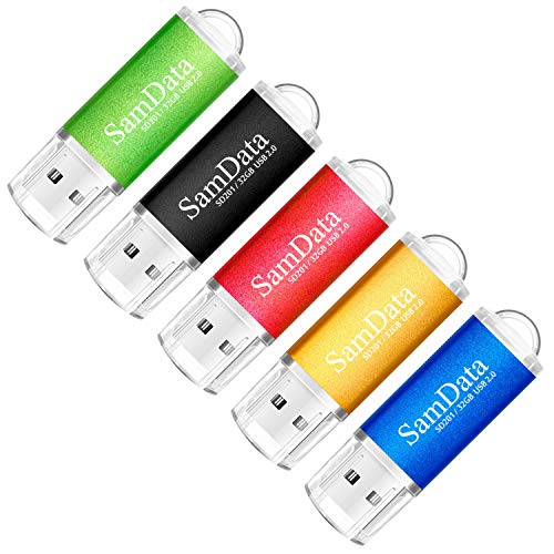 SamData 5 Pack 32GB USB Flash Drives USB 2.0 Thumb Drives Memory Stick Jump Drive Zip Drive, 5 Colors: Black Blue Green Gold Red - color: Multicoloured 5*32GB, size: 32GB