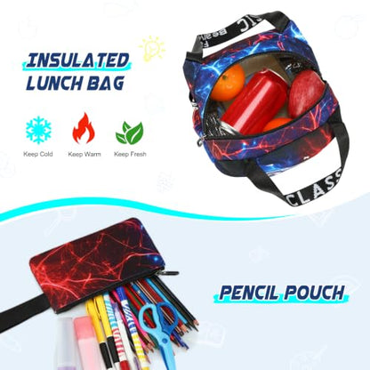 Scothen Rolling Backpack for Boys, Cool Luminous Gamer Roller School Backpacks for Boys with Lunch Bag and Pencil Pouch, Kids Backpack Bookbag with Wheels for Kindergarten Elementary Middle School - color: Cool Red Blue