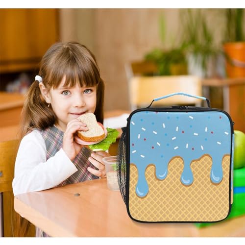 ALAZA Blue Ice Cream Lunch Box Insulated Lunch Bag Kids Cooler Tote Bag Freezable Shoulder Strap Lunchbox for Girls School Picnic - color: Multi88