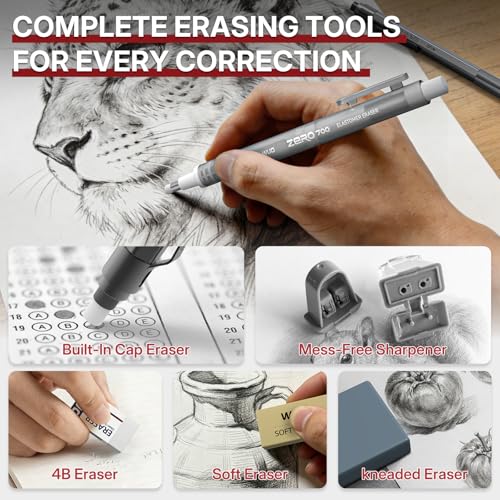 WUO Metal Mechanical Pencil Set, 5-Pack 0.3mm 0.5mm 0.7mm 0.9mm 2.0mm Drafting Pencils with 312 Lead Refills, Precision Eraser Pen, Erasers & Sharpeners for Drawing, Sketching, Writing - color: Grey, size: 0.3/0.5/0.7/0.9/2.0