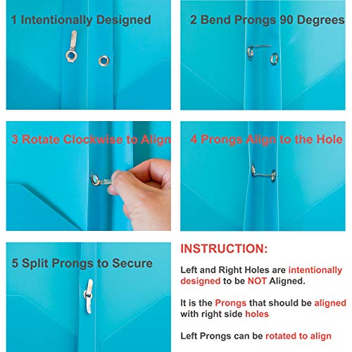 Youngever 6 Pack Heavy Duty Plastic Two Pocket Folders with 3 Prongs, Metal Prongs Fastener, Heavy Duty Plastic 2 Pocket Folder, in 6 Coastal Colors