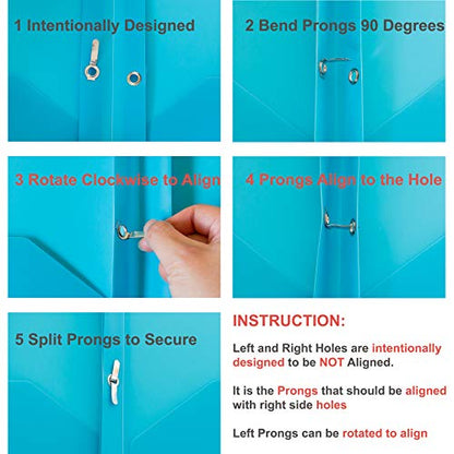 Youngever 6 Pack Heavy Duty Plastic Two Pocket Folders with 3 Prongs, Metal Prongs Fastener, Heavy Duty Plastic 2 Pocket Folder, in 6 Coastal Colors