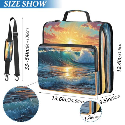3 Ring Zipper Binder Ocean Wave Sunset Beach Binders Bag with Shoulder Strap 500 Sheets Paper Organizer Trapper Keeper Documents Storage File Folder for School Office - color: A494