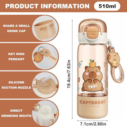 Lebaley Capybara Water Bottle with Lid Keychain - 420ml/15oz Cute Water Bottles with Straw and Leak Proof Locking Lid, Bpa-free Plastic Girl Water Bottle Outdoor Sports Waterbottle Capybara Stuff - size: B-420ml/15oz