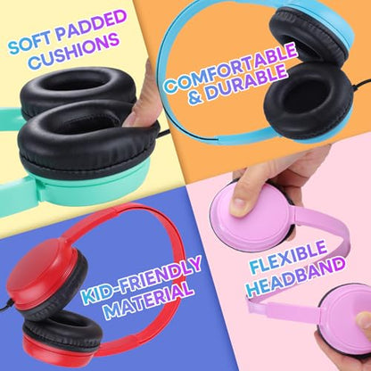 Kids Headphones 5 Pack Bulk Multi-Color for School Classroom Students Children and Adult（Durable Wired Headsets） - size: 5 Pack