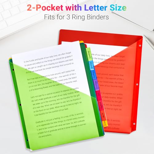 8-Tab Dividers for 3-Ring Binders, 16 Counts 3 Holes Index Dividers with 2 Pockets, Insertable 8 Tabs Binder Divider for 0.5''/1''/2''/3'' Inch Binders, 8 Colors